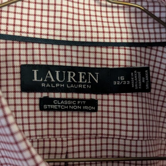 Ralph Lauren LRL Mens 16-32/33 Red White Check Button-Down Dress Shirt Classic - Picture 3 of 10